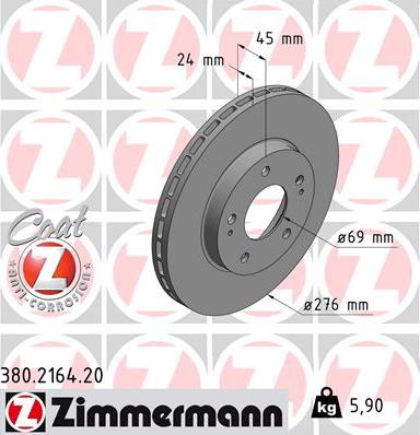 Zimmermann 380.2164.20 - Тормозной диск autosila-amz.com
