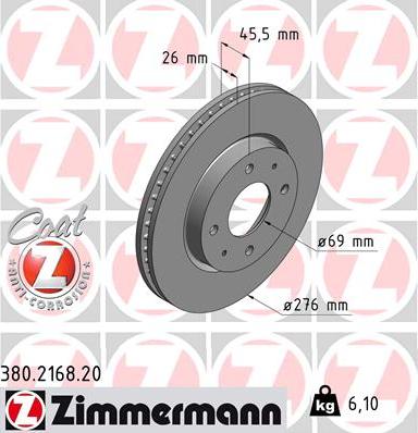 Zimmermann 380.2168.20 - Тормозной диск autosila-amz.com