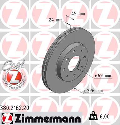 Zimmermann 380.2162.20 - Тормозной диск autosila-amz.com