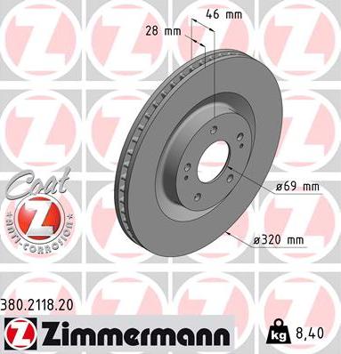 Zimmermann 380.2118.20 - Тормозной диск autosila-amz.com