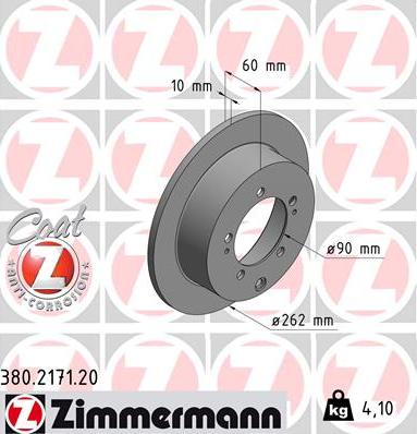 Zimmermann 380.2171.20 - Автозапчасть/(ЗАМЕНА ДЛЯ 380217100) ДИСК ТОРМ BS MITSUBISHI LANCER 2.0 03->OUTLANDER I 03-> ЗАД. autosila-amz.com