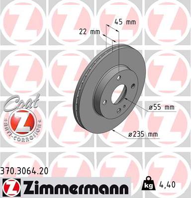 Zimmermann 370.3064.20 - Диск тормозной (заказывать 2шт./цена за1шт.) MAZDA с антикоррозионным покрытием Coat Z autosila-amz.com