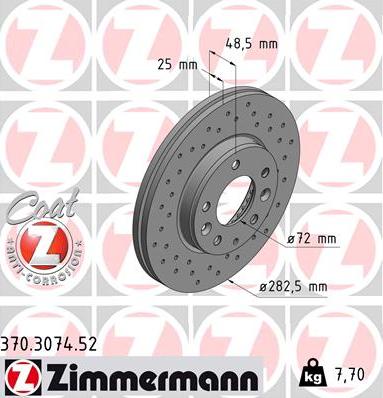 Zimmermann 370.3074.52 - Тормозной диск autosila-amz.com