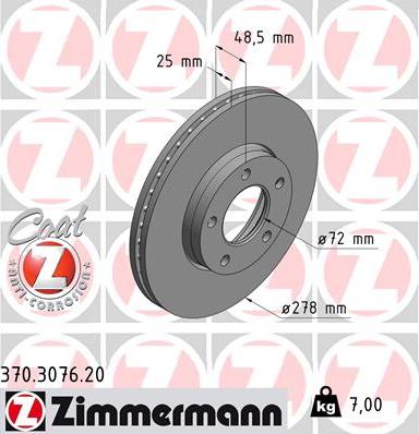 Zimmermann 370.3076.20 - Тормозной диск autosila-amz.com