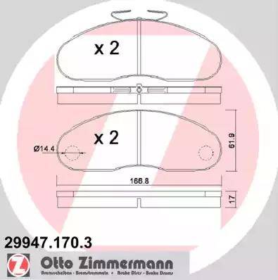 Zimmermann 29947.170.3 - Тормозные колодки, дисковые, комплект autosila-amz.com