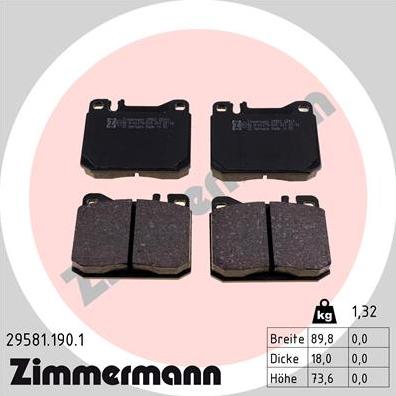 Zimmermann 29581.190.1 - Тормозные колодки, дисковые, комплект autosila-amz.com