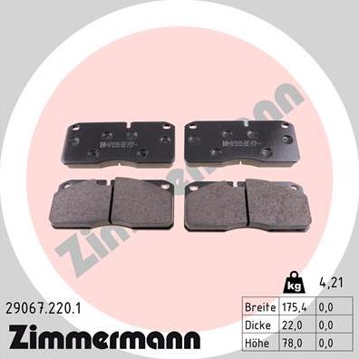Zimmermann 29067.220.1 - Тормозные колодки, дисковые, комплект autosila-amz.com