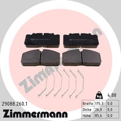 Zimmermann 29088.260.1 - Тормозные колодки, дисковые, комплект autosila-amz.com