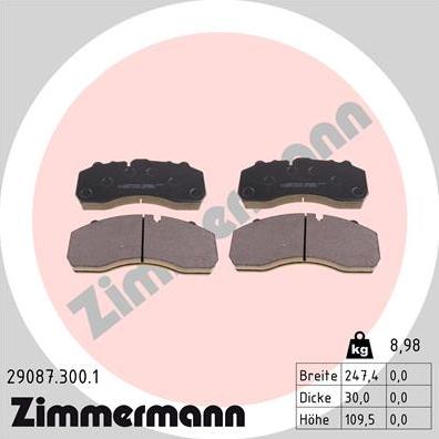 Zimmermann 29087.300.1 - Тормозные колодки, дисковые, комплект autosila-amz.com