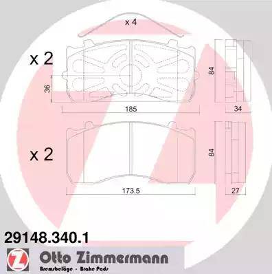Zimmermann 29148.340.1 - Тормозные колодки, дисковые, комплект autosila-amz.com