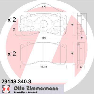 Zimmermann 29148.340.3 - Тормозные колодки, дисковые, комплект autosila-amz.com