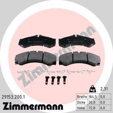 Zimmermann 29153.200.1 - Тормозные колодки, дисковые, комплект autosila-amz.com