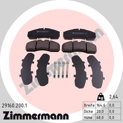 Zimmermann 29160.200.1 - Тормозные колодки, дисковые, комплект autosila-amz.com
