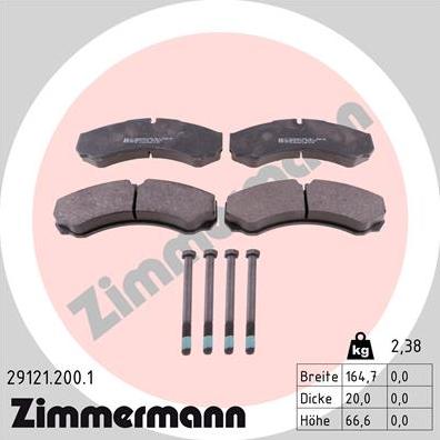 Zimmermann 29121.200.1 - Тормозные колодки, дисковые, комплект autosila-amz.com