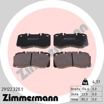 Zimmermann 29122.220.1 - Тормозные колодки, дисковые, комплект autosila-amz.com