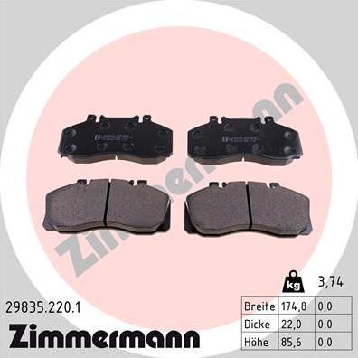 Zimmermann 29835.220.1 - Тормозные колодки, дисковые, комплект autosila-amz.com