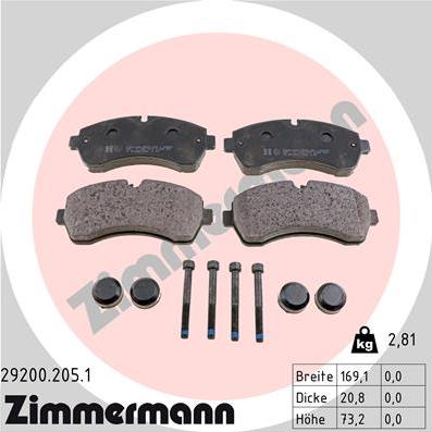 Zimmermann 29200.205.1 - Тормозные колодки, дисковые, комплект autosila-amz.com