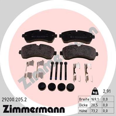 Zimmermann 29200.205.2 - Тормозные колодки, дисковые, комплект autosila-amz.com