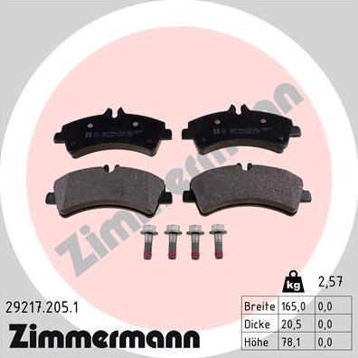 Zimmermann 29217.205.1 - Тормозные колодки, дисковые, комплект autosila-amz.com