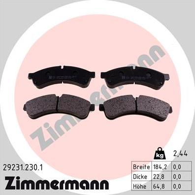 Zimmermann 29231.230.1 - Тормозные колодки, дисковые, комплект autosila-amz.com