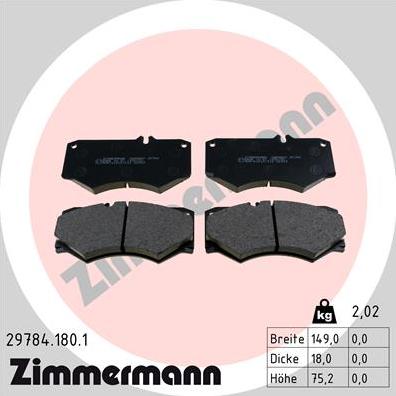 Zimmermann 29784.180.1 - Тормозные колодки, дисковые, комплект autosila-amz.com