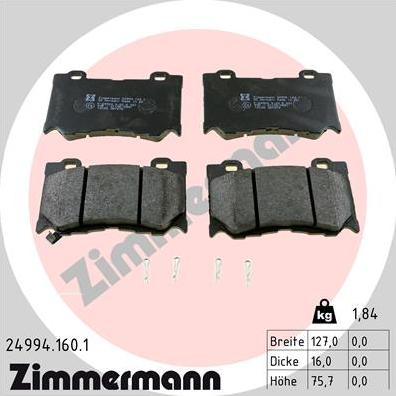 Zimmermann 24994.160.1 - Тормозные колодки, дисковые, комплект autosila-amz.com