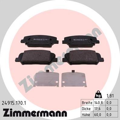 Zimmermann 24915.170.1 - Тормозные колодки, дисковые, комплект autosila-amz.com