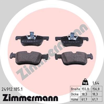 Zimmermann 24912.185.1 - Тормозные колодки, дисковые, комплект autosila-amz.com