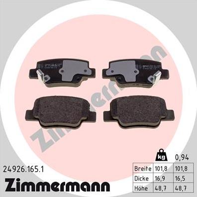Zimmermann 24926.165.1 - Тормозные колодки, дисковые, комплект autosila-amz.com