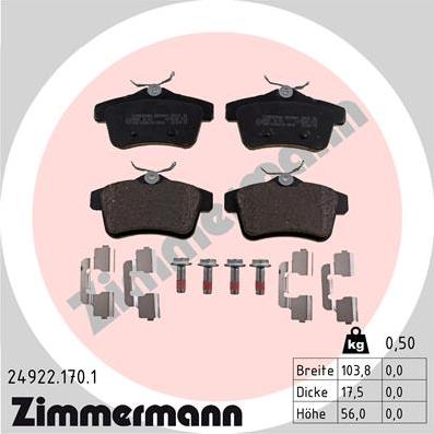 Zimmermann 24922.170.1 - Тормозные колодки, дисковые, комплект autosila-amz.com