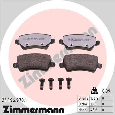Zimmermann 24496.970.1 - Тормозные колодки, дисковые, комплект autosila-amz.com