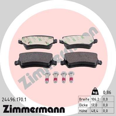 Zimmermann 24496.170.1 - Тормозные колодки, дисковые, комплект autosila-amz.com