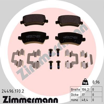 Zimmermann 24496.170.2 - Тормозные колодки, дисковые, комплект autosila-amz.com
