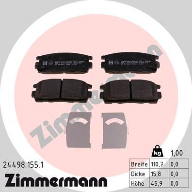 Zimmermann 24498.155.1 - Тормозные колодки, дисковые, комплект autosila-amz.com