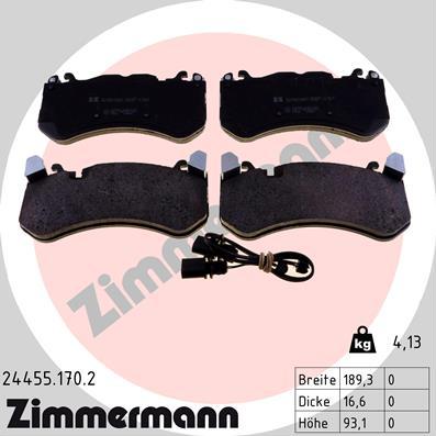 Zimmermann 24455.170.2 - колодки дисковые !перед. 190x93x17 \AUDI A6 C6 RS6 quattro 08>10, C7 performance 15>18, 13>18, A7 autosila-amz.com