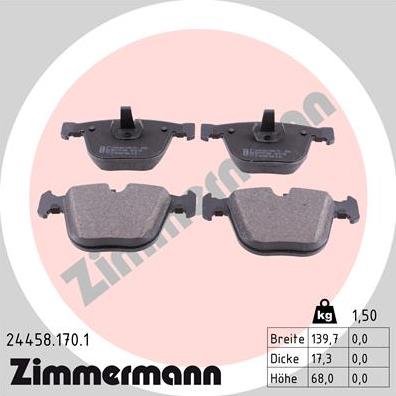 Zimmermann 24458.170.1 - Тормозные колодки, дисковые, комплект autosila-amz.com