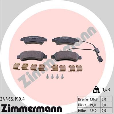 Zimmermann 24465.190.4 - Тормозные колодки, дисковые, комплект autosila-amz.com
