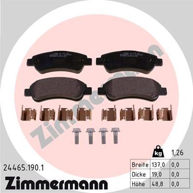 Zimmermann 24465.190.1 - Колодки тормозные PSA/FIAT JUMPER/BOXER/DUCATO 11- задн. autosila-amz.com