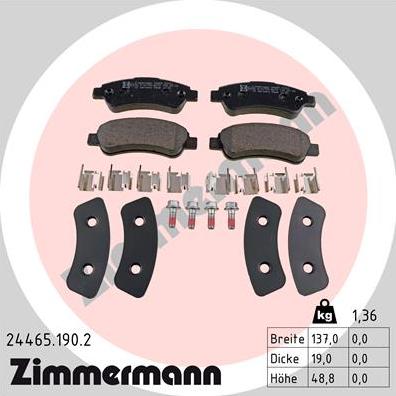 Zimmermann 24465.190.2 - Тормозные колодки, дисковые, комплект autosila-amz.com