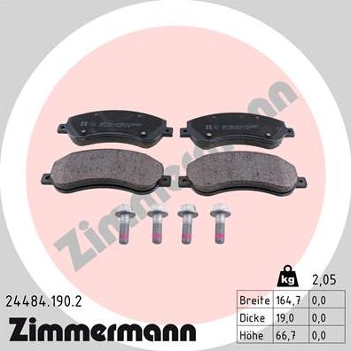 Zimmermann 24484.190.2 - Тормозные колодки, дисковые, комплект autosila-amz.com