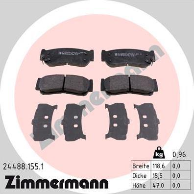 Zimmermann 24488.155.1 - Тормозные колодки, дисковые, комплект autosila-amz.com