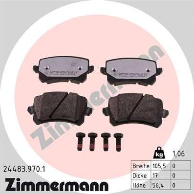 Zimmermann 24483.970.1 - Тормозные колодки, дисковые, комплект autosila-amz.com