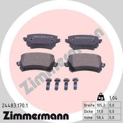 Zimmermann 24483.170.1 - Тормозные колодки, дисковые, комплект autosila-amz.com