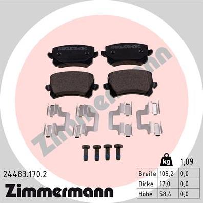 Zimmermann 24483.170.2 - Тормозные колодки, дисковые, комплект autosila-amz.com