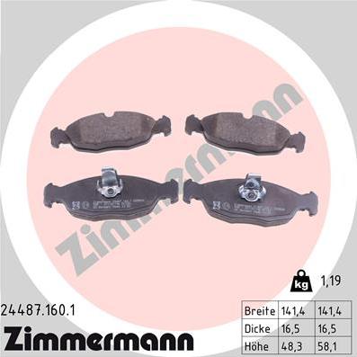 Zimmermann 24487.160.1 - Тормозные колодки, дисковые, комплект autosila-amz.com
