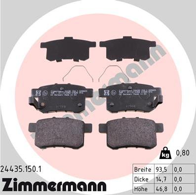 Zimmermann 24435.150.1 - Тормозные колодки, дисковые, комплект autosila-amz.com