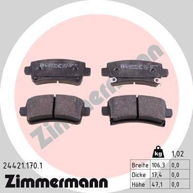 Zimmermann 24421.170.1 - Тормозные колодки, дисковые, комплект autosila-amz.com