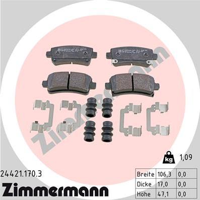 Zimmermann 24421.170.3 - Тормозные колодки, дисковые, комплект autosila-amz.com