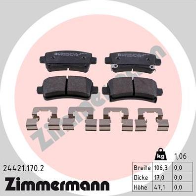 Zimmermann 24421.170.2 - Тормозные колодки, дисковые, комплект autosila-amz.com