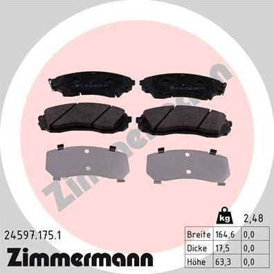 Zimmermann 24597.175.1 - Тормозные колодки, дисковые, комплект autosila-amz.com